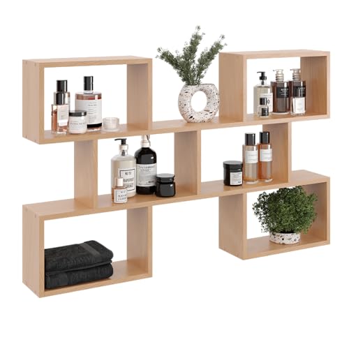 KUBUTKU Groß Wandregal mit 6 Fächern, Bücherregal 80x127x18 Hängeregal Mordern Deko Schweberegal (Buche) von KUBUTKU