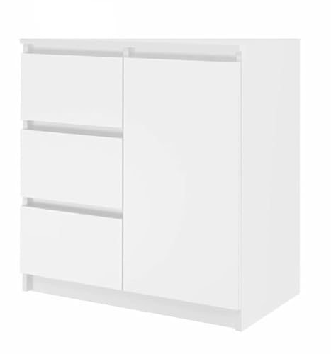 KUBUTKU Kommode Moderner Sideboard Mehrzweckschrank für Schlafzimmer Flur Wohnzimmer Büro (Weiß, 80x97x40cm 1Türen 3Schubladen) von KUBUTKU