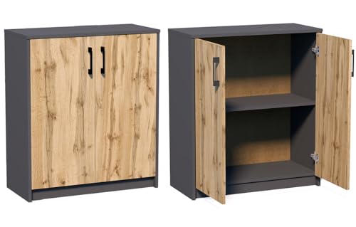 KUBUTKU Kommode mit 2 Türen 85 x 74 cm Schrank Beistellschrank für Wohnzimmer Esszimmer Schlafzimmer Flur Büro möbel Sideboard (Graphit/Wotan) von KUBUTKU