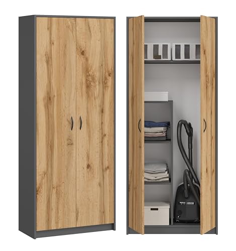 KUBUTKU Mehrzweckschrank Besenschrank Haushaltsschrank Praktische Schrank für Staubsauger Besen 180x74x35cm Grafit/Eiche Wotan von KUBUTKU