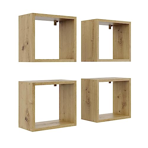 KUBUTKU Wandregal 4er Set 30x33x18 Quadratisch Hängeregal Mordern Design Wandboard für Wohnzimmer Schlafzimmer Büro und Küche (Eiche Artisan) von KUBUTKU