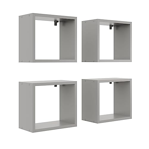 KUBUTKU Wandregal 4er Set 30x33x18 Quadratisch Hängeregal Mordern Design Wandboard für Wohnzimmer Schlafzimmer Büro und Küche (Grau) von KUBUTKU