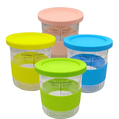 KUCHZUBE Ersatz Pints Behälter für Ninja Creami Deluxe NC501, NC500 Series - Silicone Deckel (24OZ, 4 Pack) von KUCHZUBE