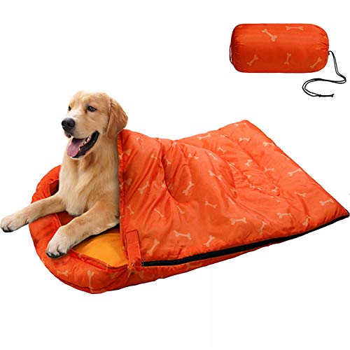 KUDES Hundeschlafsack, wasserdicht, warm, verstaubar, mit Aufbewahrungstasche, für drinnen und draußen, Reisen, Camping, Wandern, Rucksackreisen (109 cm L x 68 cm B) von KUDES
