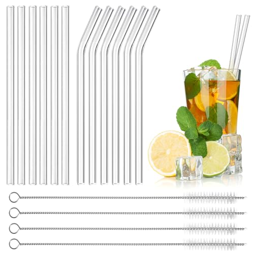 Wiederverwendbare Trinkhalme aus Glas, 16 Stück, 21,5 cm x 10 mm, 6 lange, gerade Trinkhalme + 6 gebogene Glasstrohhalme + 4 Reinigungsbürsten für Bubble Tea, Kaffee, Smoothies, Cocktails, Säfte Wiederverwendbare Trinkhalme aus Glas, 16 Stück, 21,5 cm x 10 mm, 6 lange, gerade Trinkhalme + 6 gebogene Glasstrohhalme + 4 Reinigungsbürsten für Bubble Tea, Kaffee, Smoothies, Cocktails, Säfte von KUDLE