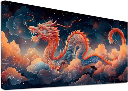 Diamond Painting Groß Drachen, 5D Diamond Painting Erwachsene Wolke, DIY Basteln Erwachsene, Diamant Malerei Kunst Stickerei Kreuzstich Set, Deko Wohnzimmer und Zimmer Deko Geschenke 100x200cm K-7589 von KUEAJIOU