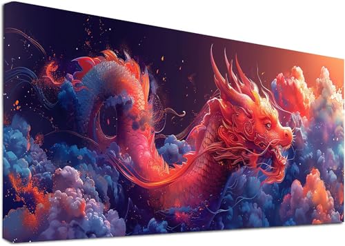 Diamond Painting Groß Drachen, 5D Diamond Painting Erwachsene Wolke, DIY Basteln Erwachsene, Diamant Malerei Kunst Stickerei Kreuzstich Set, Deko Wohnzimmer und Zimmer Deko Geschenke 100x300cm 5-6641 von KUEAJIOU
