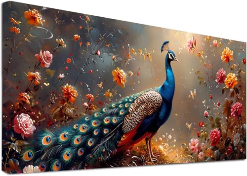 Diamond Painting Groß Pfau, 5D Diamond Painting Erwachsene Blume, DIY Basteln Erwachsene, Diamant Malerei Kunst Stickerei Kreuzstich Set, Deko Wohnzimmer und Zimmer Deko Geschenke 50x100cm O-8799 von KUEAJIOU