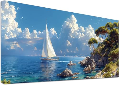 Diamond Painting Groß Segelboot, 5D Diamond Painting Erwachsene Landschaft, DIY Basteln Erwachsene, Diamant Malerei Kunst Stickerei Kreuzstich Set, Deko Wohnzimmer und Zimmer Deko 70x140cm C-9103 von KUEAJIOU
