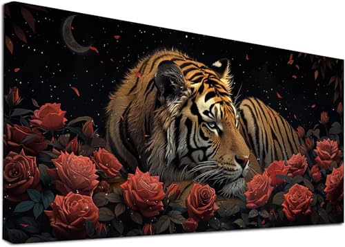 Diamond Painting Groß Tiger, 5D Diamond Painting Erwachsene Blume, DIY Basteln Erwachsene, Diamant Malerei Kunst Stickerei Kreuzstich Set, Deko Wohnzimmer und Zimmer Deko Geschenke 60x120cm S-3151 von KUEAJIOU