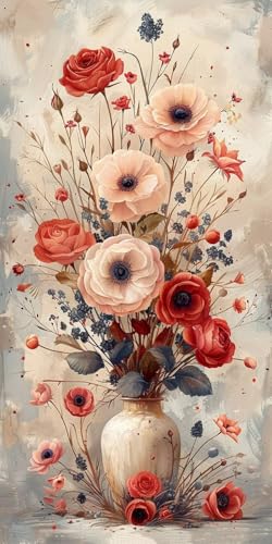 Malen Nach Zahlen Erwachsene Blume, Malen Nach Zahlen Pflanzen, Paint by Numbers mit Pinseln und Acrylfarben, DIY Handgemalt Ölgemälde Kit für Deko Wohnzimmer und Wohnzimmer Deko 40x80cm W-9815 von KUEAJIOU