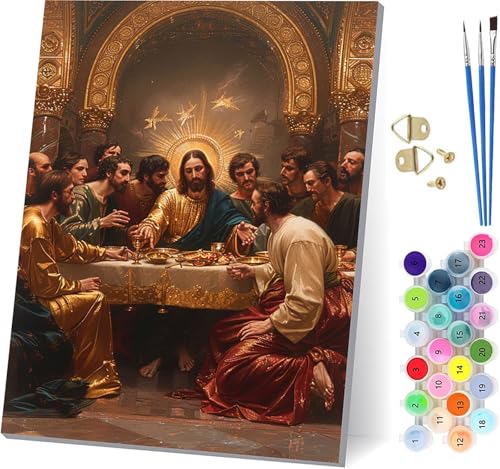 Malen Nach Zahlen Erwachsene Das Letzte Abendmahl Malen Nach Zahlen, DIY Set Erwachsene Essen, Paint by Numbers Kits mit 3 Pinseln und Pigment, für Deko Wohnzimmer, Geschenke für Frauen 40x50cm P-3291 von KUEAJIOU