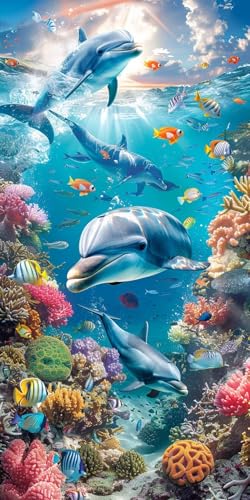 Malen Nach Zahlen Erwachsene Delphin, Malen Nach Zahlen Unterwasserlebewesen, Paint by Numbers mit Pinseln, DIY Handgemalt Ölgemälde Kit für Deko Wohnzimmer Geschenke und Wohnzimmer Deko 40x70cm 7-221 Malen Nach Zahlen Erwachsene Delphin, Malen Nach Zahlen Unterwasserlebewesen, Paint by Numbers mit Pinseln, DIY Handgemalt Ölgemälde Kit für Deko Wohnzimmer Geschenke und Wohnzimmer Deko 40x70cm 7-221 von KUEAJIOU