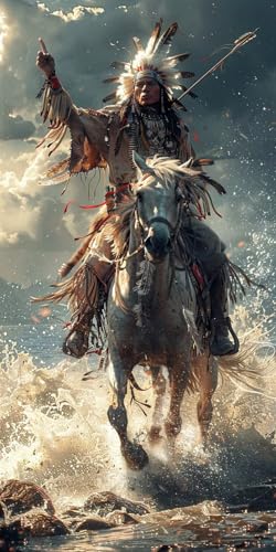 Malen Nach Zahlen Erwachsene Indianer, Malen Nach Zahlen Horse, Paint by Numbers mit Pinseln und Acrylfarben, DIY Handgemalt Ölgemälde Kit für Deko Wohnzimmer und Wohnzimmer Deko 50x100cm B-6521 von KUEAJIOU