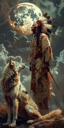 Malen Nach Zahlen Erwachsene Indianer, Malen Nach Zahlen Wolf, Paint by Numbers mit Pinseln und Acrylfarben, DIY Handgemalt Ölgemälde Kit für Deko Wohnzimmer und Wohnzimmer Deko 70x140cm Q-7580 Malen Nach Zahlen Erwachsene Indianer, Malen Nach Zahlen Wolf, Paint by Numbers mit Pinseln und Acrylfarben, DIY Handgemalt Ölgemälde Kit für Deko Wohnzimmer und Wohnzimmer Deko 70x140cm Q-7580 von KUEAJIOU