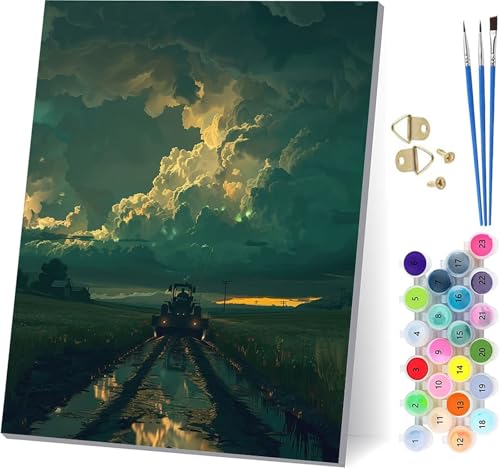 Malen Nach Zahlen Erwachsene Landschaft Malen Nach Zahlen, DIY Set Erwachsene Feld, Paint by Numbers Kits mit 3 Pinseln und Pigment, für Deko Wohnzimmer und Heimdekoration Geschenke 40x50cm D-7424 von KUEAJIOU