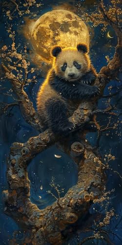 Malen Nach Zahlen Erwachsene Panda, Malen Nach Zahlen Baum, Paint by Numbers mit Pinseln und Acrylfarben, DIY Handgemalt Ölgemälde Kit für Deko Wohnzimmer und Wohnzimmer Deko Geschenke 40x70cm B-1475 von KUEAJIOU