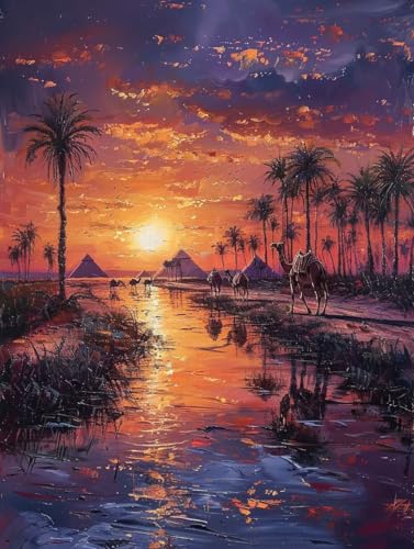 Malen Nach Zahlen Erwachsene Pyramide Malen Nach Zahlen, Paint by Numbers Adult Kamel, DIY Set Erwachsene Ölgemälde Mit 3-Pinseln Und Acrylfarbe, für Wanddeko Und Zimmer Deko, 40x50 cm O-3092 von KUEAJIOU