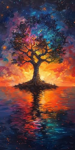 Malen Nach Zahlen Erwachsene Sonnenuntergang, Malen Nach Zahlen Baum, Paint by Numbers mit Pinseln und Acrylfarben, DIY Handgemalt Ölgemälde Kit für Deko Wohnzimmer und Wohnzimmer Deko 40x85cm 1-2676 von KUEAJIOU