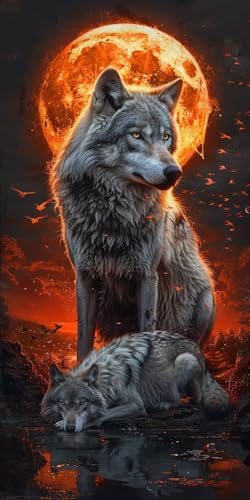 Malen Nach Zahlen Erwachsene Wolf, Malen Nach Zahlen Mond, Paint by Numbers mit Pinseln und Acrylfarben, DIY Handgemalt Ölgemälde Kit für Deko Wohnzimmer und Wohnzimmer Deko Geschenke 40x85cm E-3823 Malen Nach Zahlen Erwachsene Wolf, Malen Nach Zahlen Mond, Paint by Numbers mit Pinseln und Acrylfarben, DIY Handgemalt Ölgemälde Kit für Deko Wohnzimmer und Wohnzimmer Deko Geschenke 40x85cm E-3823 von KUEAJIOU