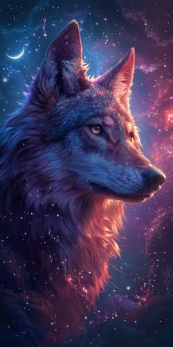 Malen Nach Zahlen Erwachsene Wolf, Malen Nach Zahlen Sternenhimmel, Paint by Numbers mit Pinseln und Acrylfarben, DIY Handgemalt Ölgemälde Kit für Deko Wohnzimmer und Wohnzimmer Deko 35x70cm S-8780 von KUEAJIOU