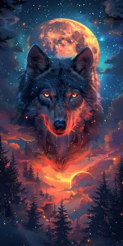 Malen Nach Zahlen Erwachsene Wolf, Malen Nach Zahlen Sternenhimmel, Paint by Numbers mit Pinseln und Acrylfarben, DIY Handgemalt Ölgemälde Kit für Deko Wohnzimmer und Wohnzimmer Deko 45x90cm J-8563 Malen Nach Zahlen Erwachsene Wolf, Malen Nach Zahlen Sternenhimmel, Paint by Numbers mit Pinseln und Acrylfarben, DIY Handgemalt Ölgemälde Kit für Deko Wohnzimmer und Wohnzimmer Deko 45x90cm J-8563 von KUEAJIOU