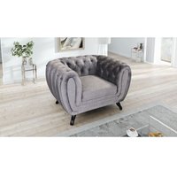 Edler Chesterfield Sessel 1 Sitzer Velours grau Couch Polstersofa Wohnlandschaft von KÜCHEN PREISBOMBE