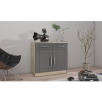 Kommode Sideboard paris 2F-2S Wohnwand Wohnzimmer Anbauwand Grau + Sonoma Eiche von KÜCHEN PREISBOMBE