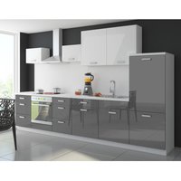 Küche Color 340 cm Küchenzeile Küchenblock Einbauküche in Hochglanz Grau / Weiss von KÜCHEN PREISBOMBE