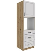 Küchen Backofen Hochschrank 60 cm mit Schubladen Stilo Weiss + Eiche Artisan Küchenzeile Küchenblock Einbauküche Landhaus Küche von KÜCHEN PREISBOMBE