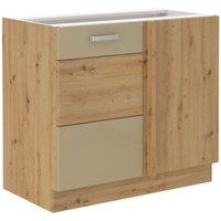 Küchen Preisbombe - Eckunterschrank 105 Eiche Artisan + Cappuccino Hochglanz Küchenzeile Küchenblock von KÜCHEN PREISBOMBE