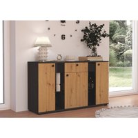 Kommode Salsa 2 Lamellenoptik Anbauwand Wohnwand Sideboard mdf Artisan + Grau von KÜCHEN PREISBOMBE