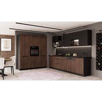 Küchen Preisbombe - Küche monza + siena loft - 280 + 180 cm Küchenzeile Küchenblock Einbauküche Nussbaum Okapi matt + Schwarz matt von KÜCHEN PREISBOMBE