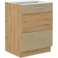 Küchen Preisbombe - Unterschrank 60 cm Eiche Artisan + Cappuccino Hochglanz Küchenzeile Küchenblock von KÜCHEN PREISBOMBE