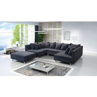 Wohnlandschaft Sofa Couch Ecksofa Eckcouch Cordstoff Graphite grau Minsk xxl von KÜCHEN PREISBOMBE