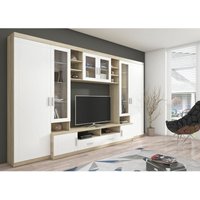 Top Wohnwand Paris Anbauwand Wohnkombi Wohnzimmer mdf Weiss + Sonoma Eiche matt von KÜCHEN PREISBOMBE