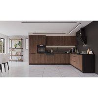 Winkelküche MONZA 350x290 cm Küchenzeile Eckküche Küche Nußbaum Okapi Schwarz von KÜCHEN PREISBOMBE