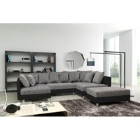 Wohnlandschaft Sofa Couch Ecksofa Eckcouch + Hocker schwarz / hellgrau Minsk xxl von KÜCHEN PREISBOMBE