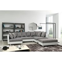 Küchen Preisbombe - Wohnlandschaft Sofa Couch Ecksofa Eckcouch + Hocker weiß / hellgrau Minsk xxl von KÜCHEN PREISBOMBE