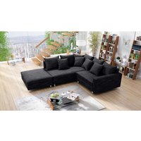 Wohnlandschaft Sofa Couch Ecksofa Eckcouch Gewebestoff schwarz + Hocker Minsk L von KÜCHEN PREISBOMBE