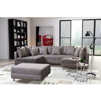 Wohnlandschaft Sofa Couch Ecksofa Eckcouch in Gewebestoff hellgrau Minsk xxl von KÜCHEN PREISBOMBE