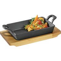 KÜCHENPROFI Servierpfanne eckig mit 2 Griffen und Holzbrett BBQ 21,5x12,5x6cm von Küchenprofi