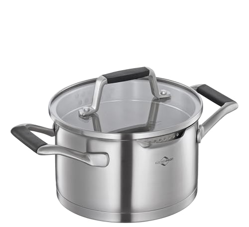 Küchenprofi COOK Kochtopf BOLOGNA | Edelstahl Schmortopf mit Deckel aus Sicherheitsglas | Induktionsgeeignet | Ausgießer | Topf mit feinem und groben Sieb | Mehrschichtboden | Ø 16 cm von KÜCHENPROFI