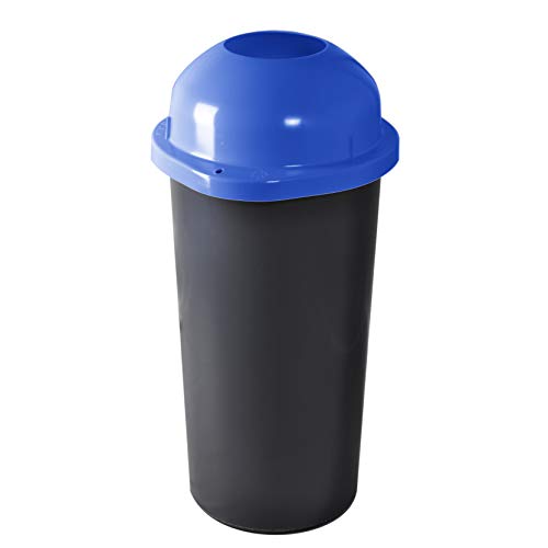 KUEFA HD-EW 60 Liter Mülleimer, Müllsackständer mit Einwurf-Scharnierdeckel und Befestigungsring für den Gelben Sack, Sammelbehälter für Pfandflaschen, Leergut (Blau) von KUEFA