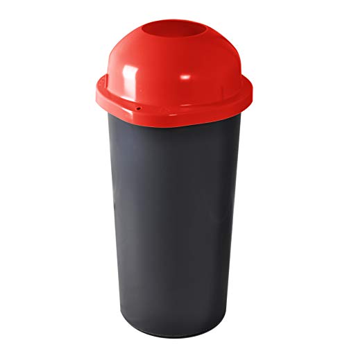 KUEFA HD-EW 60 Liter Mülleimer, Müllsackständer mit Einwurf-Scharnierdeckel und Befestigungsring für den Gelben Sack, Sammelbehälter für Pfandflaschen, Leergut (Rot) von KUEFA