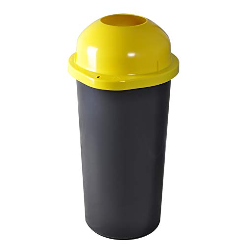 KUEFA HD-EW 60 Liter Mülleimer, Müllsackständer mit Einwurf-Scharnierdeckel und Befestigungsring für den Gelben Sack, Sammelbehälter für Pfandflaschen, Leergut (Gelb) von KUEFA