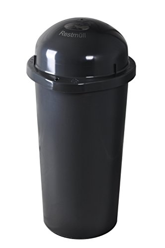 KUEFA HD-LA 60 Liter Mülleimer, Müllsackständer mit Laserbeschriftung (Grau, Restmüll) und Befestigungsring für den Gelben Sack, Pfandflaschen, Leergut von KUEFA