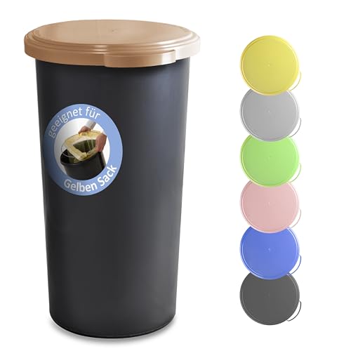 KUEFA 60L Müllsackständer mit flachem Deckel - Gelber Sack Mülleimer (Cappuccino) von KUEFA