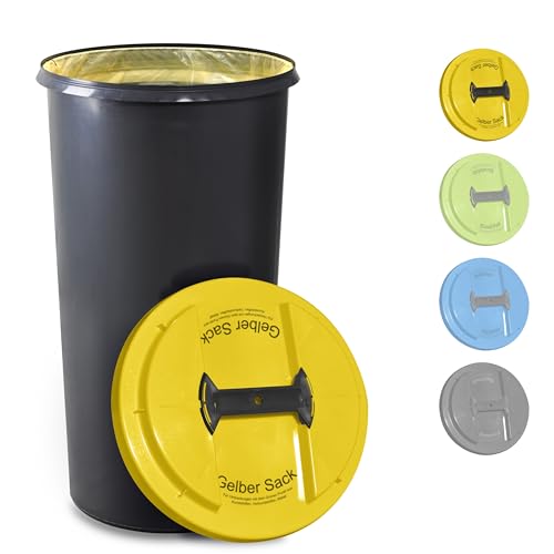 KUEFA BSC LA Gelber Sack Ständer, Müllsackständer, Mülleimer, 60L, robust, UV-beständig, für innen und aussen, inkl. Klemm-Ring und Laserbeschriftung (Gelb, Gelber Sack) von KUEFA