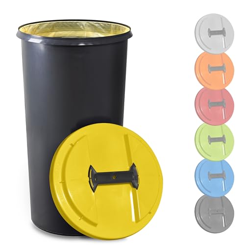 KUEFA BSC 60L Mülleimer, Müllsackständer, Gelber Sack Ständer inkl. Klemm-Ring für Müllbeutel, extra robust, UV- und witterungsbeständig, Sammelbehälter für Pfandflaschen und Leergut (Gelb) von KUEFA